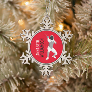 Fencing Snowflake Pewter Christmas Ornament
