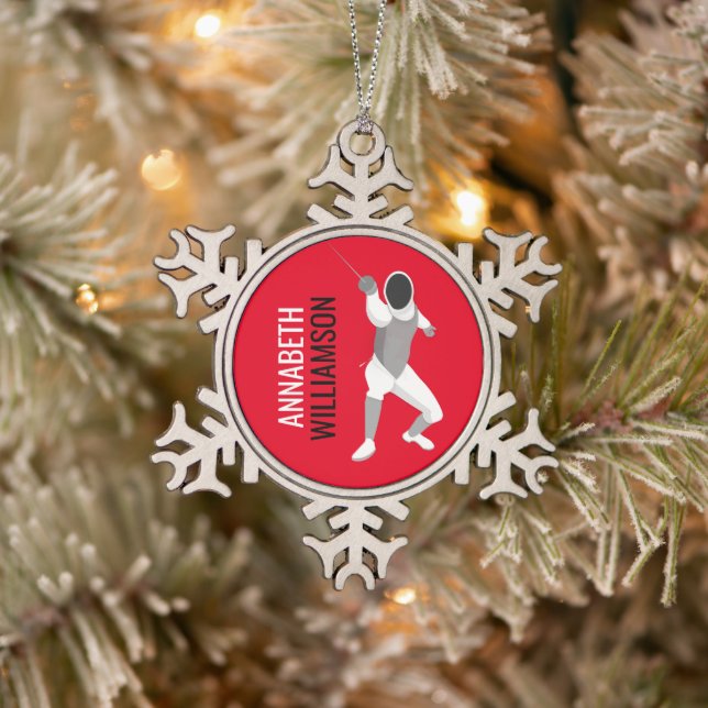 Fencing Snowflake Pewter Christmas Ornament (Tree)