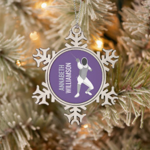 Fencing Snowflake Pewter Christmas Ornament