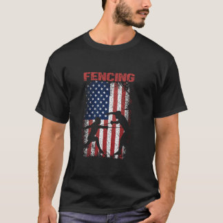 Fencing Sports Retro American Flag USA America Fen T-Shirt