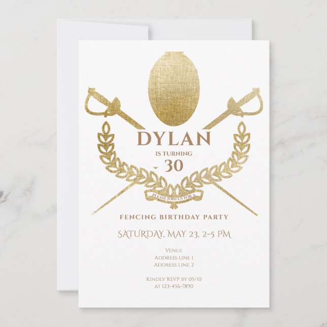 Fencing Tournament Birthday Party Foil Épée Sabre Invitation (Front)