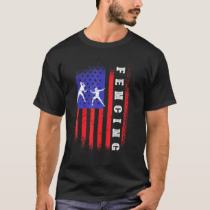 Fencing Usa America Flag Sword Saber Epee Fencer T-Shirt