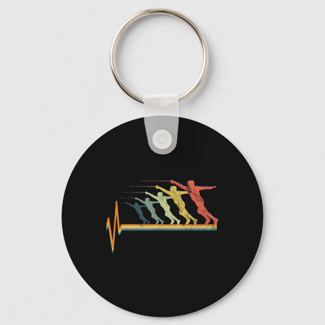 Fencing Vintage Heartbeat Gift Love Gift  Keychain (Front)