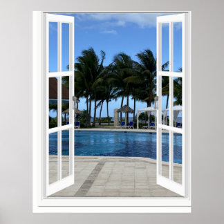 Fenêtre 3D Fake Vue Piscine Poster Art
