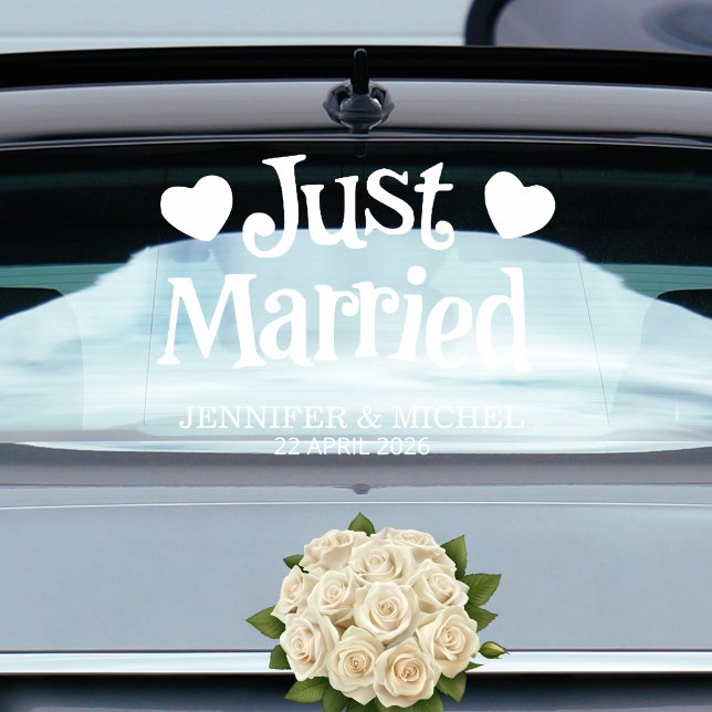 Fenêtre Autocollant pour voiture de mariage "Juste Mariés" (Créateur téléchargé)