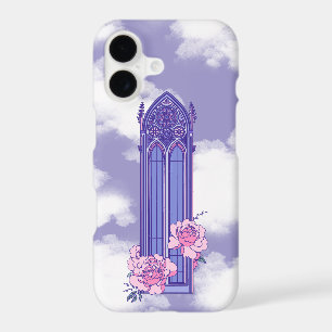 Fenêtre de cathédrale gothique pastel avec pivoine