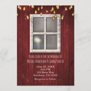 Fenêtre de la grange rouge et éclairs Invitations