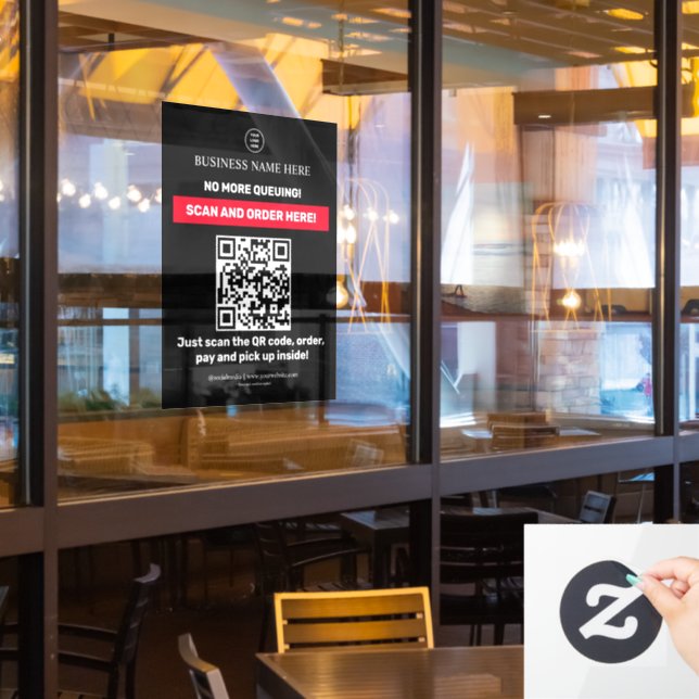 Fenêtre Noir | Code QR Menu Scan Commande Autocollant pour (Fenêtre du restaurant)