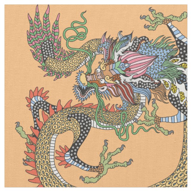 Feng Huang and Chinese dragon Fabric (Close Up)