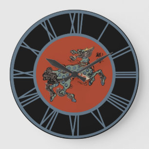 Feng Shui Chinese Qilin Blue Numbers Large Clock