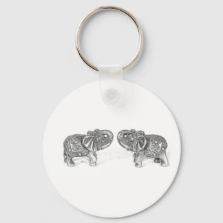 Feng Shui Double Elephant - B&W Keychain