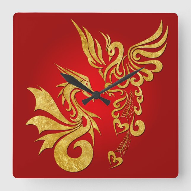 Feng Shui horloge d'or de Phoenix et de dragon - (Recto)