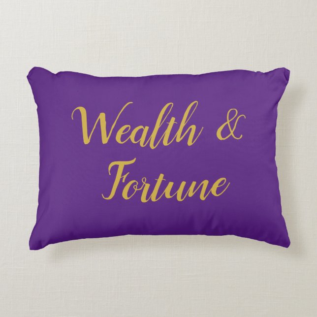 Feng Shui Purple & Gold "Wealth & Fortune" Accent Pillow (Front)