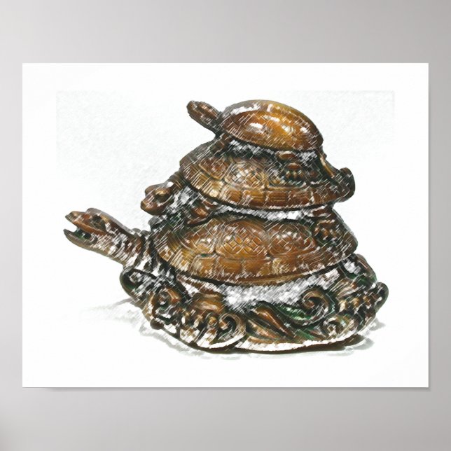 Feng Shui Triple Turtle - Gold Poster (Front)