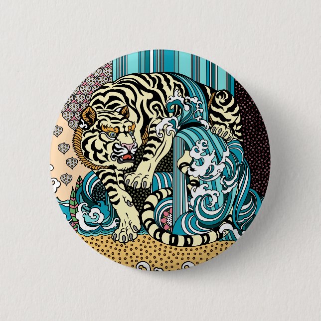 Feng Shui White Tiger 2 Inch Round Button (Front)