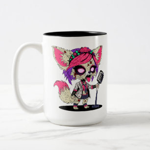 Fennec Fox 80s Pop Star Zombie Two-Tone Coffee Mug