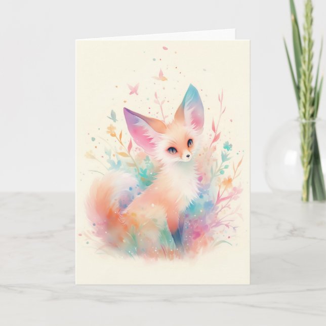 Fennec Fox Among Pastel Blossoms Card (Front)