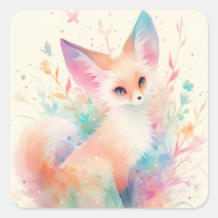 Fennec Fox Among Pastel Blossoms Square Sticker