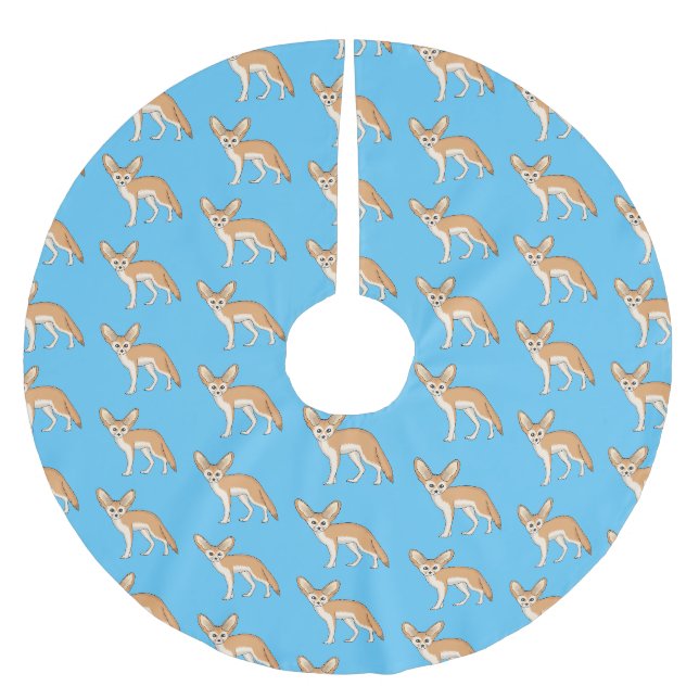 Fennec fox cartoon illustration  brushed polyester tree skirt (Front)