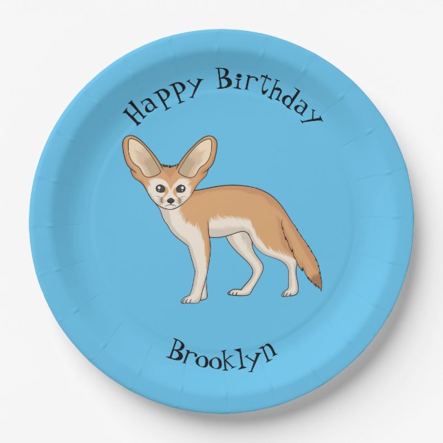 Fennec fox cartoon illustration paper plate (Front)