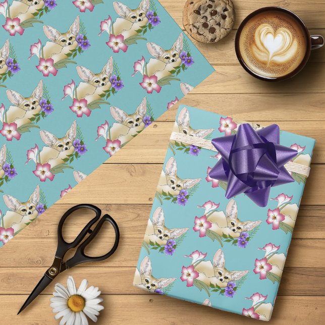 Fennec Fox Flowers Cute Wrapping Paper (Creator Uploaded)
