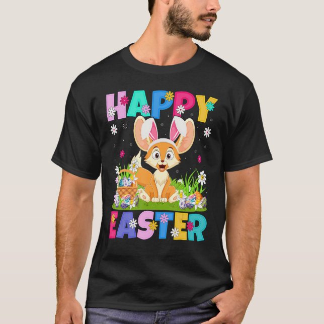 Fennec Fox   Happy Easter Bunny Fennec Fox Easter  T-Shirt (Front)