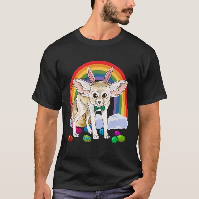 Fennec Fox Happy Easter Eggs Bunny T-Shirt (Front)