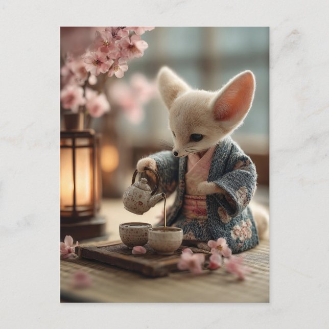 Fennec Fox in a Kimono Performing a Tea Ceremony Postcard (Front)