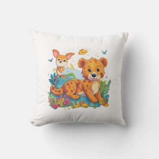 Fennec Fox & Kangaroo Cartoon Coussin