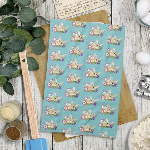Fennec Fox Pink Purple Flowers Cute Blue Botanical Kitchen Towel