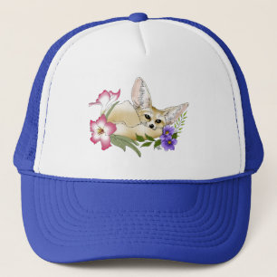 Fennec Fox Pink Purple Flowers Cute Blue Botanical Trucker Hat