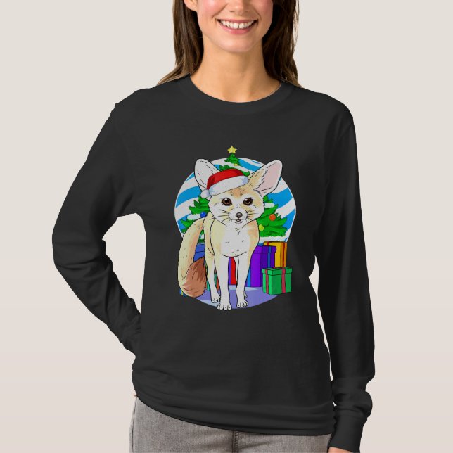 Fennec Fox Santa Hat Christmas Tree Decor T-Shirt (Front)