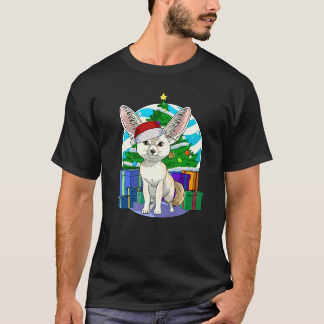 Fennec Fox Santa Hat Christmas Tree Decorations T-Shirt (Front)