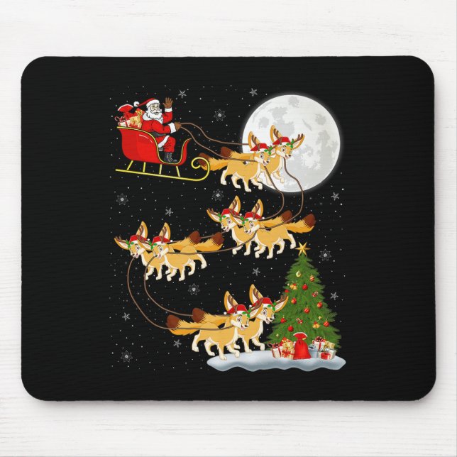 Fennec Fox Santa Sleigh Flying Funny Magical Chris Mouse Pad (Front)