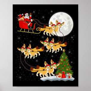 Fennec Fox Santa Sleigh Flying Funny Magical Chris Poster