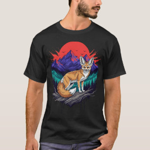 Fennec Fox Sunset Mountain Art Illustration T-Shirt