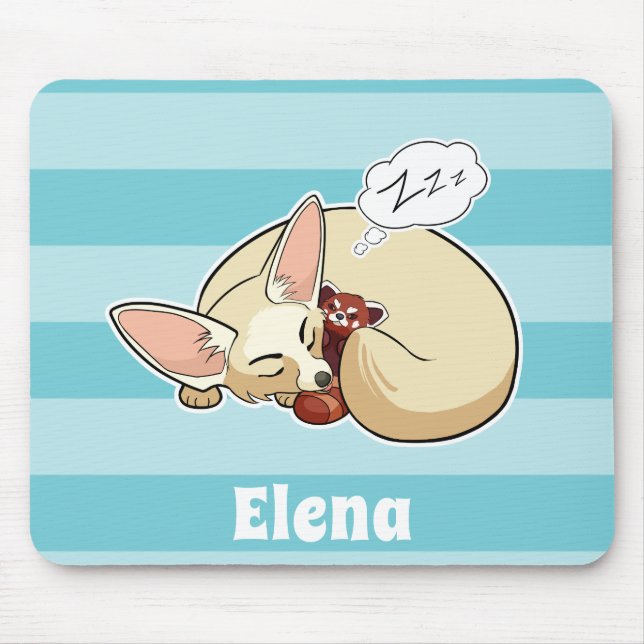 Fennec Fox With Red Panda - Personalized Animal Mouse Pad (Front)