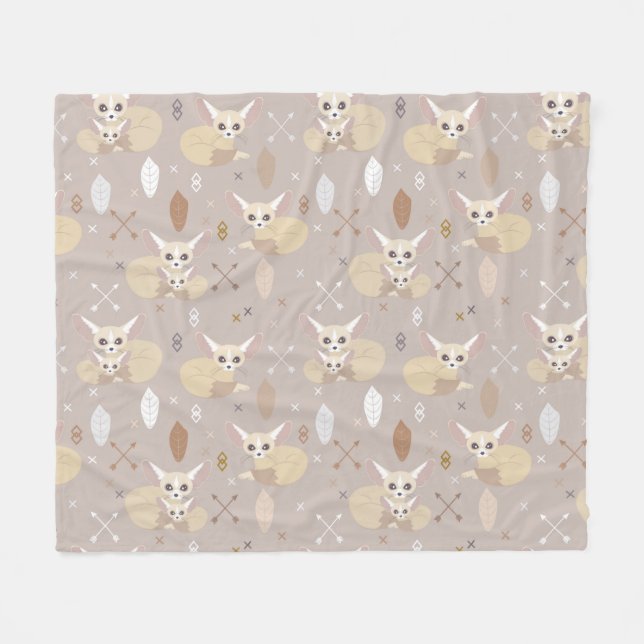 Fennec Foxes Arrows and Feathers Fleece Blanket (Front (Horizontal))