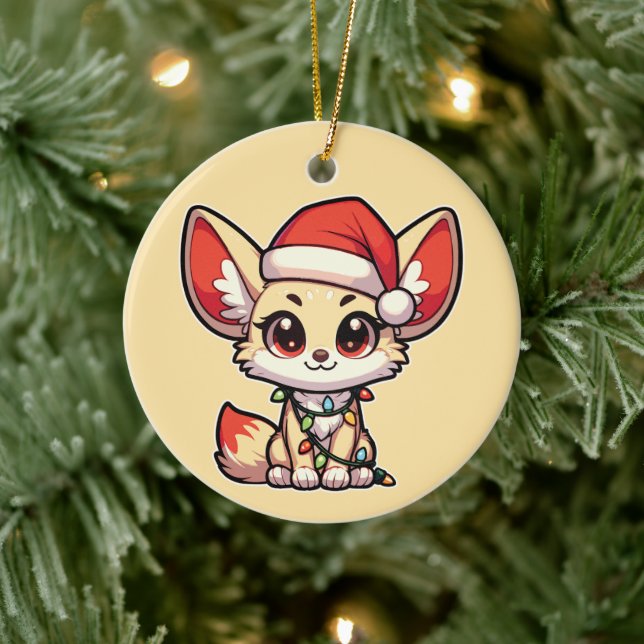 Fennec Merry Christmas Winter Animals Cute Fennecs Ceramic Ornament (Tree)