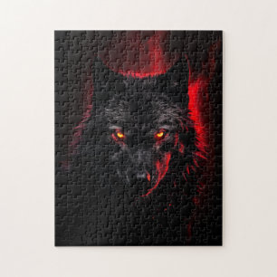 Fenrir - Black Wolf with Red Eyes Jigsaw Puzzle