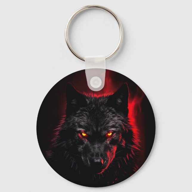 Fenrir - Black Wolf with Red Eyes Keychain (Front)