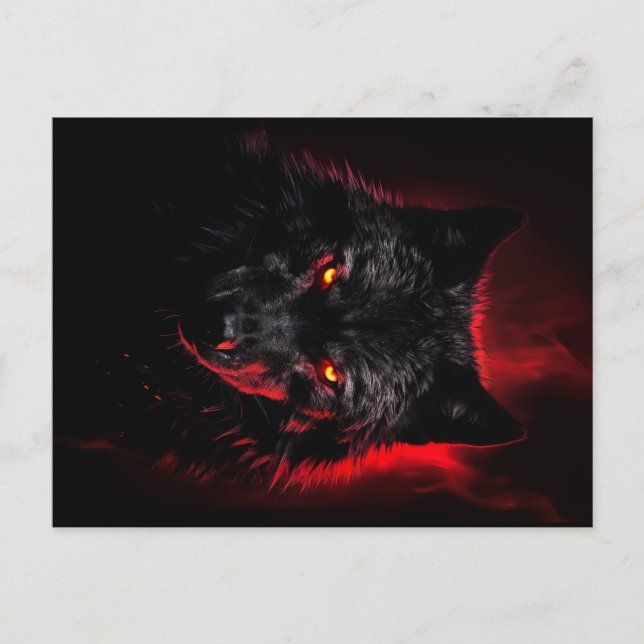 Fenrir - Black Wolf with Red Eyes Postcard (Front)