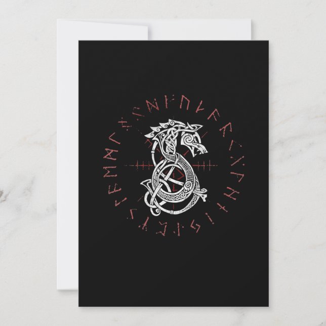 Fenrir Wolf Of Odin Celtic Norse Runes Distressed Holiday Card (Front)