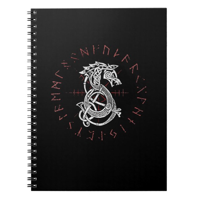 Fenrir Wolf Of Odin Celtic Norse Runes Distressed Notebook (Front)
