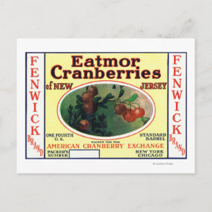 Fenwick Eatmor Cranberries Brand Label Postcard