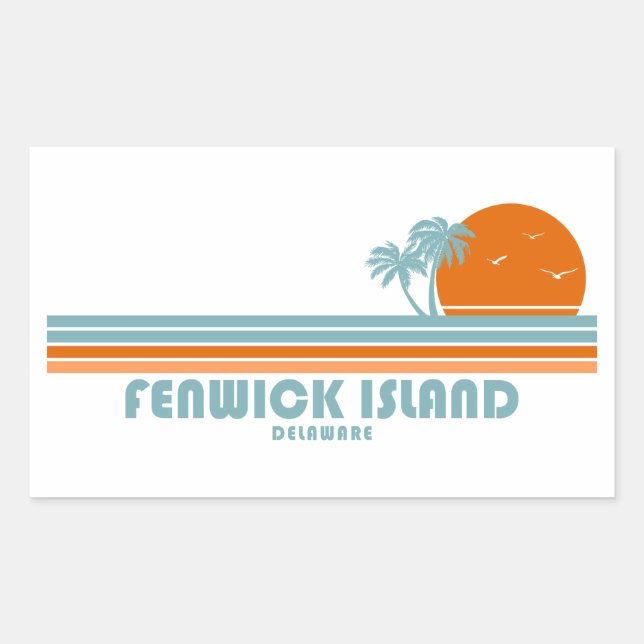 Fenwick Island Delaware Sun Palm Trees Sticker (Front)
