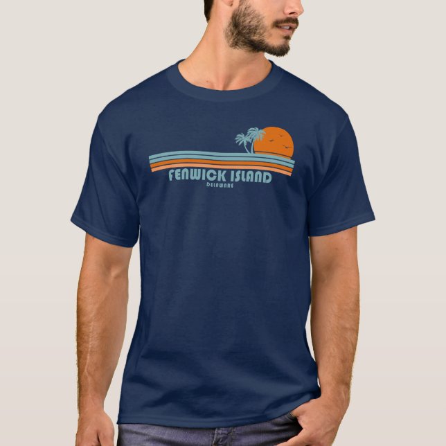 Fenwick Island Delaware Sun Palm Trees T-Shirt (Front)