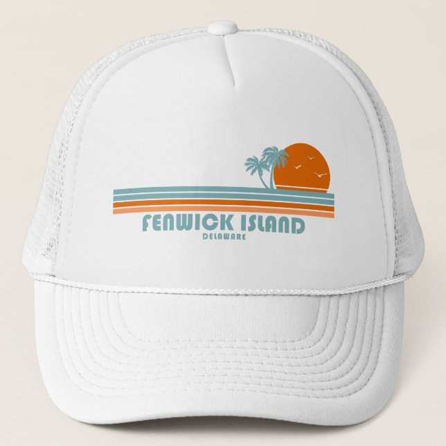 Fenwick Island Delaware Sun Palm Trees Trucker Hat (Front)
