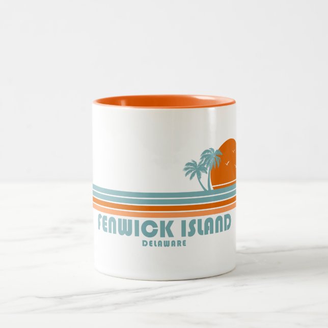 Fenwick Island Delaware Sun Palm Trees Two-Tone Coffee Mug (Center)