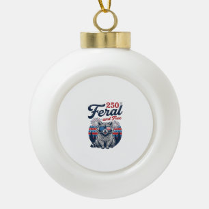 Feral 250 and Free Raccoon Patriotic Vector Design Ceramic Ball Christmas Ornament